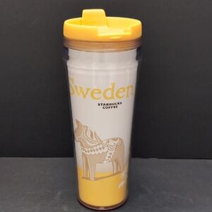 Starbucks 12 oz Sweden Coffee Tumbler with A Dala Horse Graphic,Yellow/White.